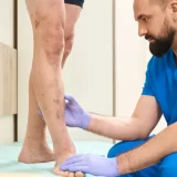Doctor treating varicose vein of patient
